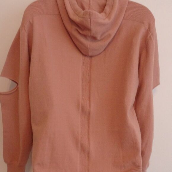 Blanc Noir  Light Pink Knit Hoodie Cut Out sleeve sweater S NWT 198 - Picture 6 of 9